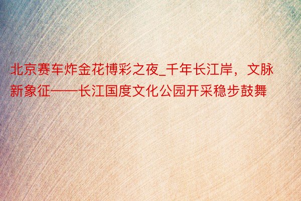 北京赛车炸金花博彩之夜_千年长江岸，文脉新象征——长江国度文化公园开采稳步鼓舞