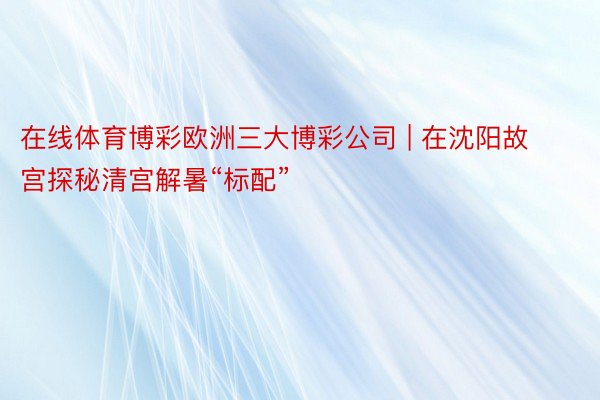 在线体育博彩欧洲三大博彩公司 | 在沈阳故宫探秘清宫解暑“标配”